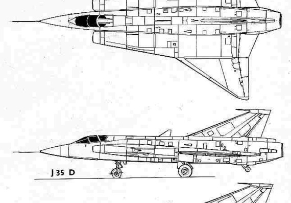 SAAB J-35 Draken чертежи (рисунки) самолета